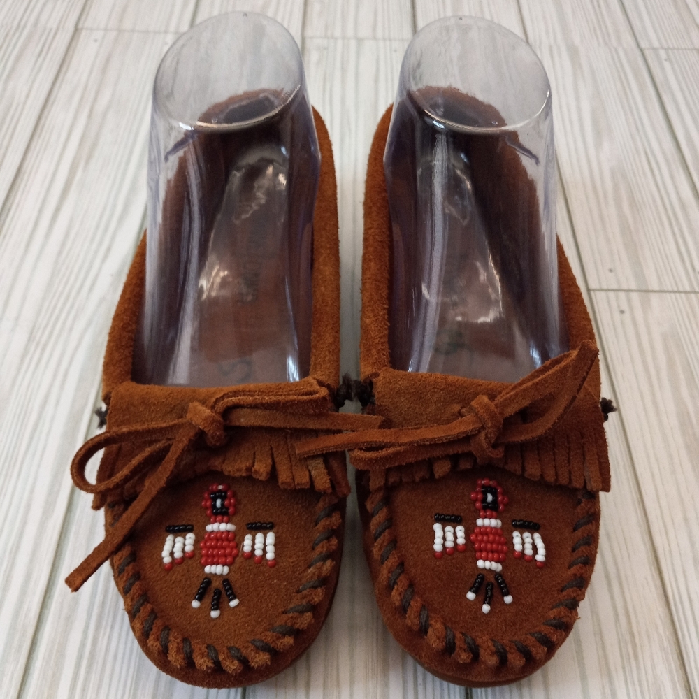 Minnetonka Beaded Thunderbird Suede Leather Moccasins